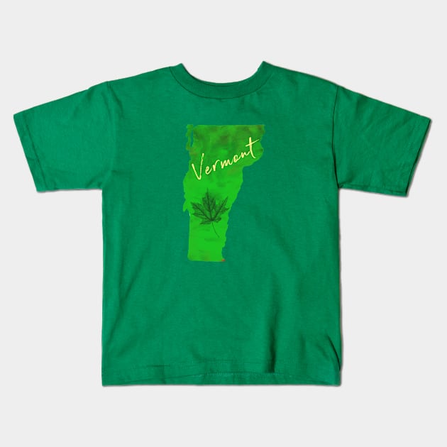 The State of Vermont - Green Watercolor Kids T-Shirt by loudestkitten